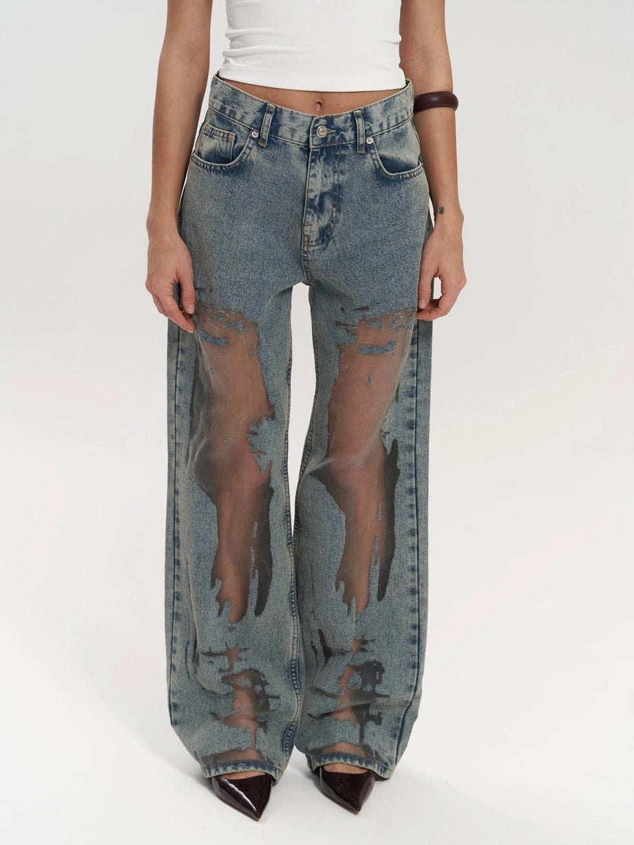 VAQUEROS DE CORTE REGULAR | MALLA TRANSPARENTE PREMIUM
