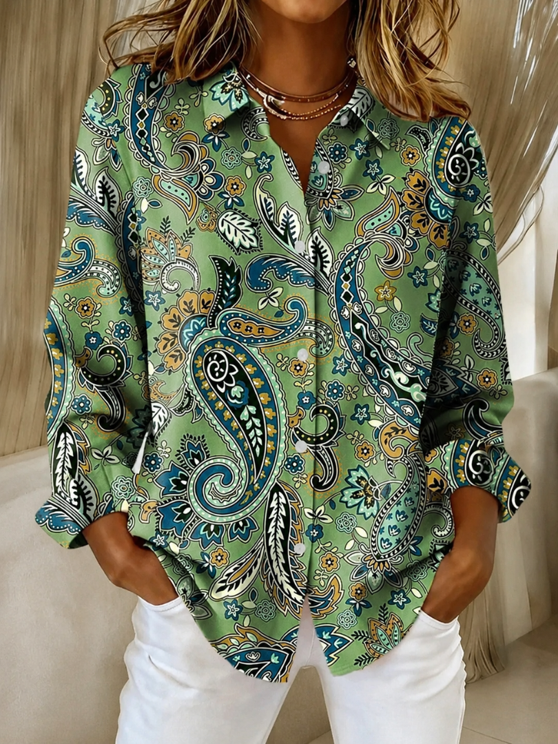 Carolina | Blusa con Estampado Cachemir y Botones