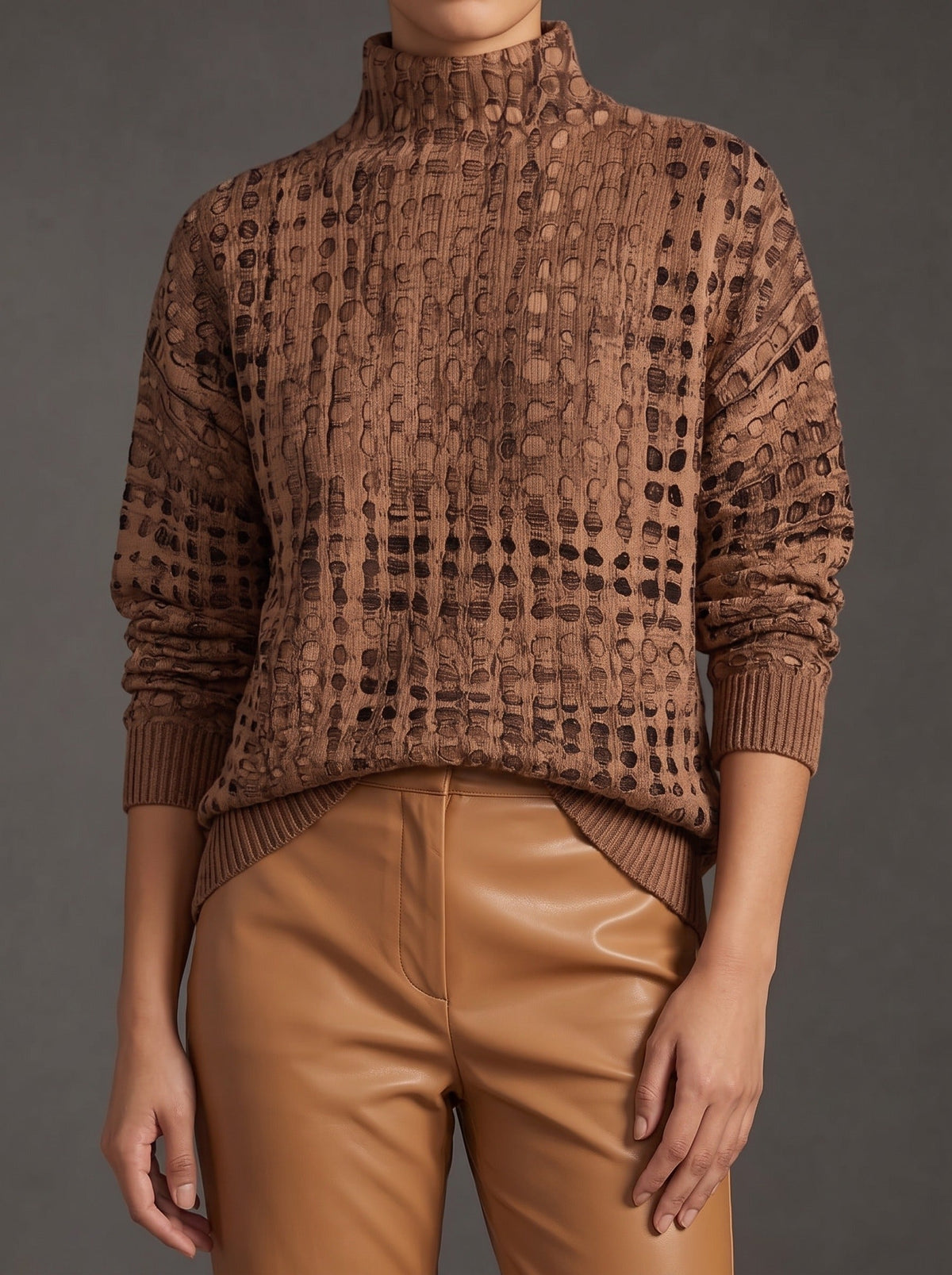 Marina | Jersey de Cuello Alto Celosía Castaño
